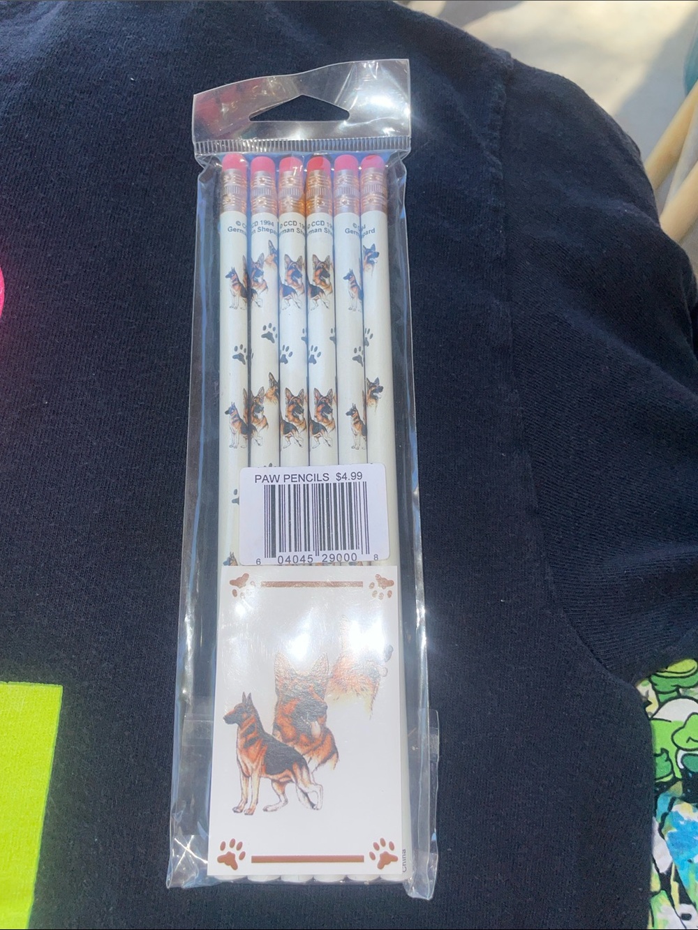GERMAN SHEPHERD dog 1994 pencils Paw Themed Pencils - Pink Erasers